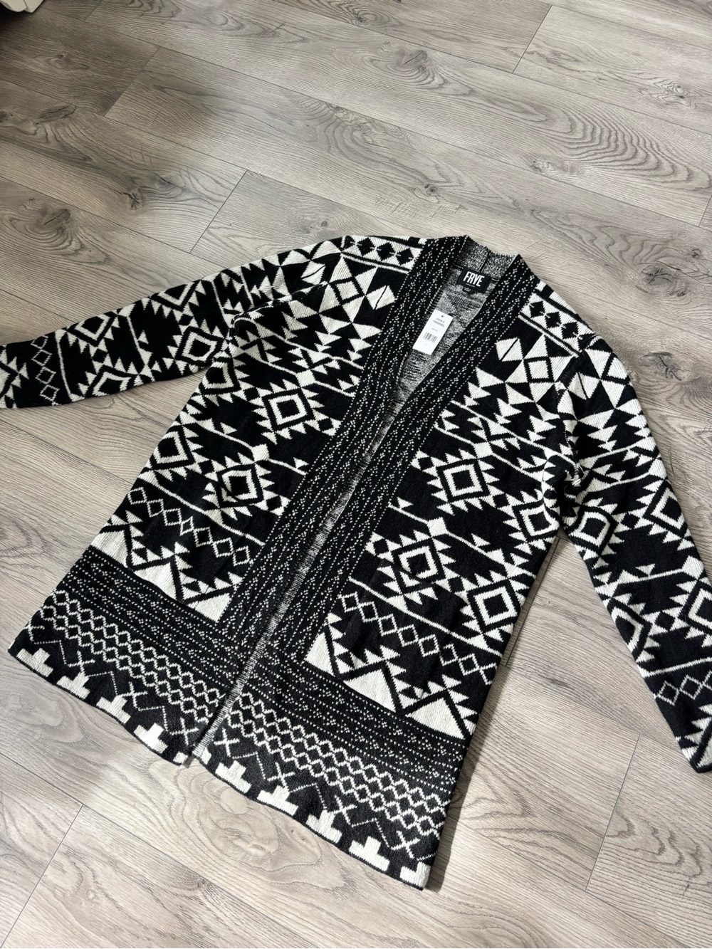 NWT Frye Black & White Open Cardigan Sweater - Women’s Size Large
